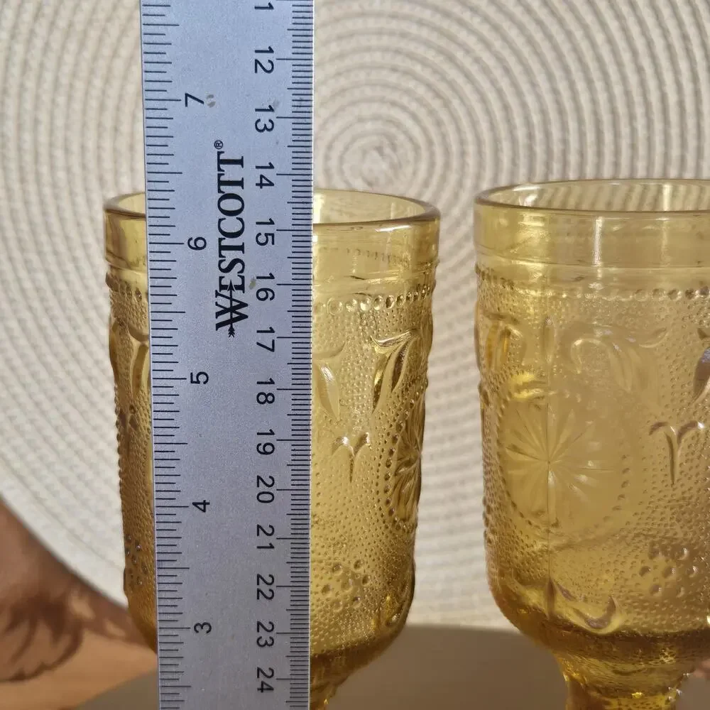 2 Vintage Brockway Glass American Concord Amber Water Glass Goblet Tumbler 8oz
